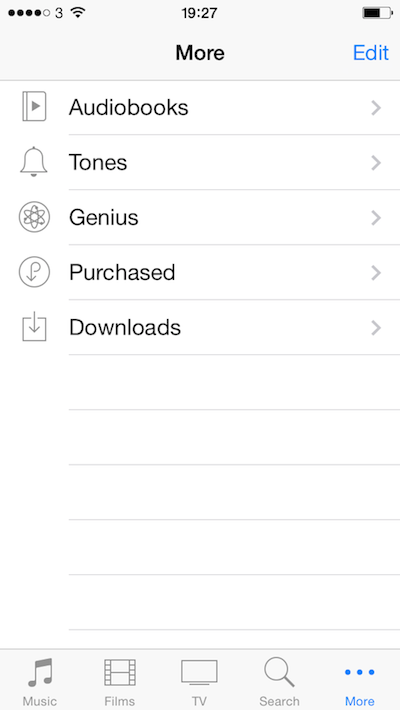 iTunes tab bar displaying a ‘More’ tab