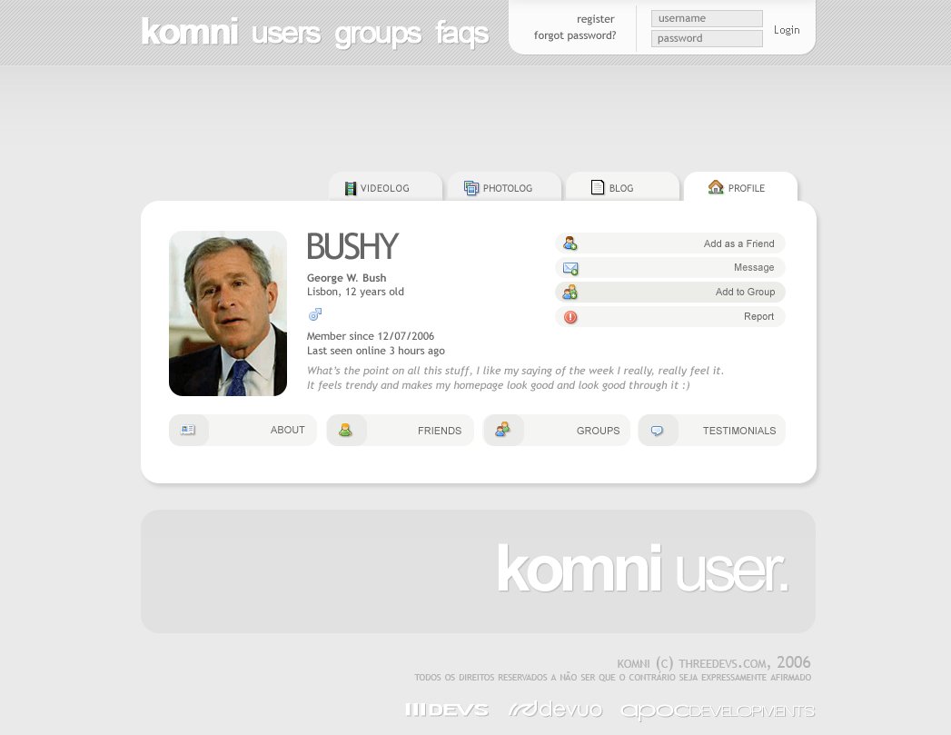 screen shot of the komni user profile